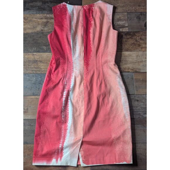 Tahari ASL Red Pink Abstract Cotton Blend Sheath Dress - Size 10 - Picture 5 of 5